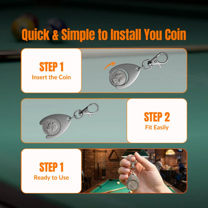 BCB Metal Coin Holder Keychain | Convenient Quarter Holder for Pool & Billiards