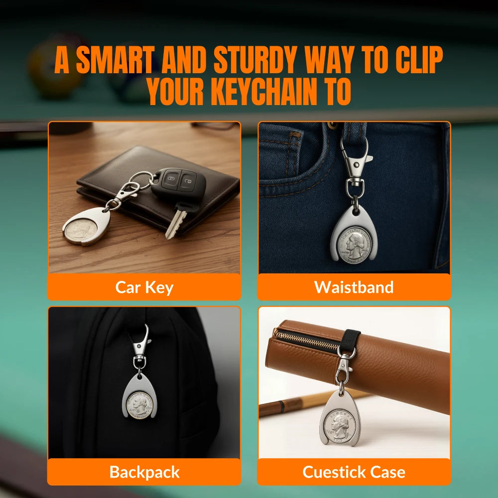 BCB Metal Coin Holder Keychain | Convenient Quarter Holder for Pool & Billiards